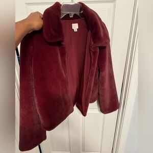 Burgundy Faux Fur Coat